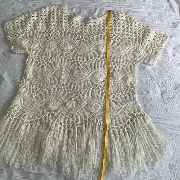 DENIM 24/7 Women’s Cream Sweater Detailed Soft Crochet Fringe Short Sleeve L - Picture 11 of 13